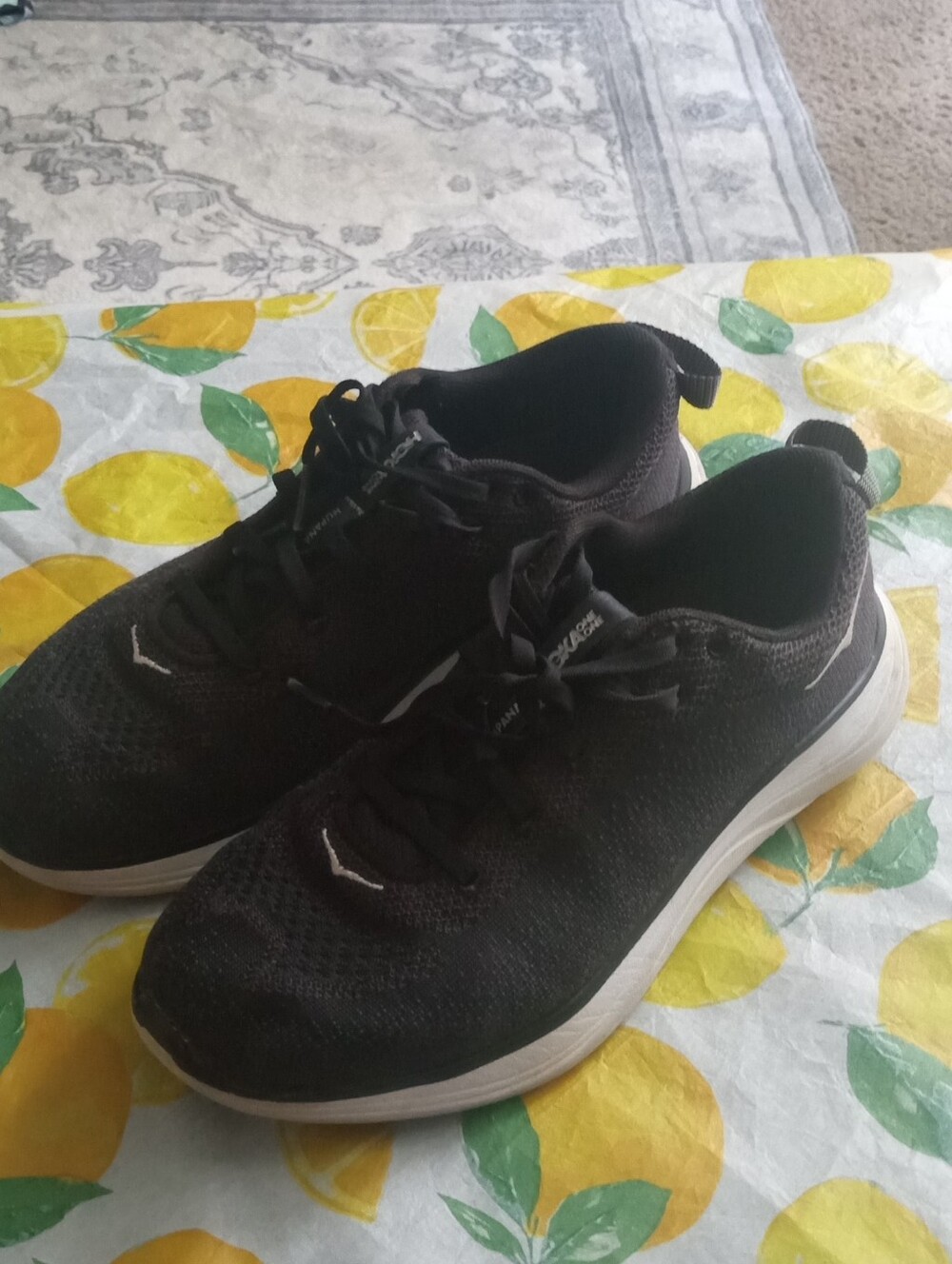 Hoka One One Black Knit Women's Athletic Running Shoes with White Sole